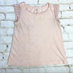 LOFT Pink top with crochet cap sleeves